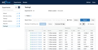 MLflow screenshot - graphical website